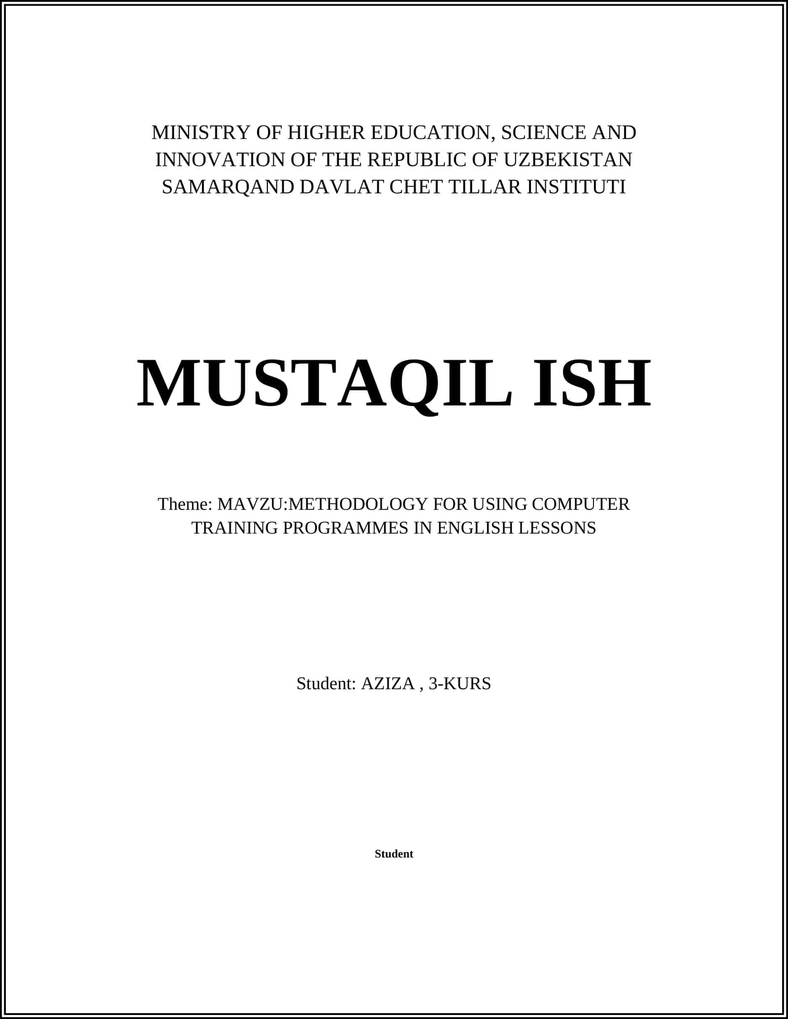 METHODOLOGY FOR USING COMPUTER TRAINING PROGRAMMES IN ENGLISH LESSONS 1