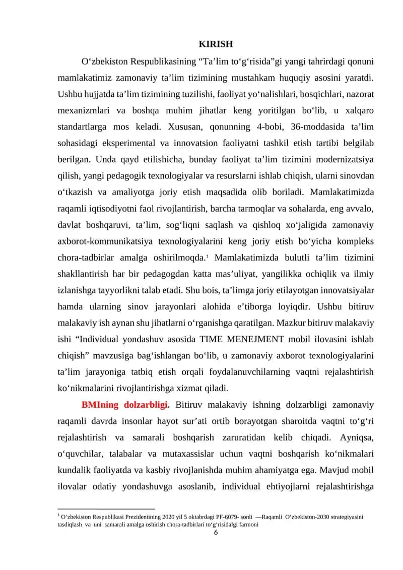 TIME MENEJMENT” mobil ilovаsini ishlаb chiqish. 1