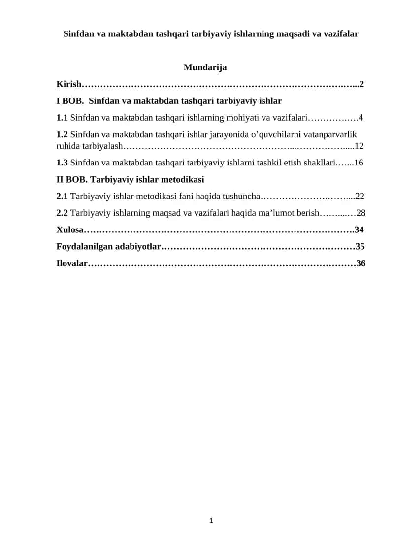 Sinfdan va maktabdan tashqari tarbiyaviy ishlarning maqsadi va vazifalar 1