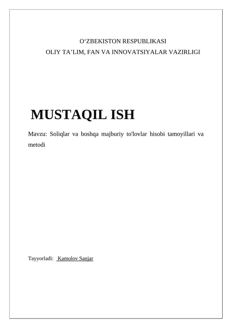 Soliqlar va boshqa majburiy to'lovlar hisobi tamoyillari va metodi 1