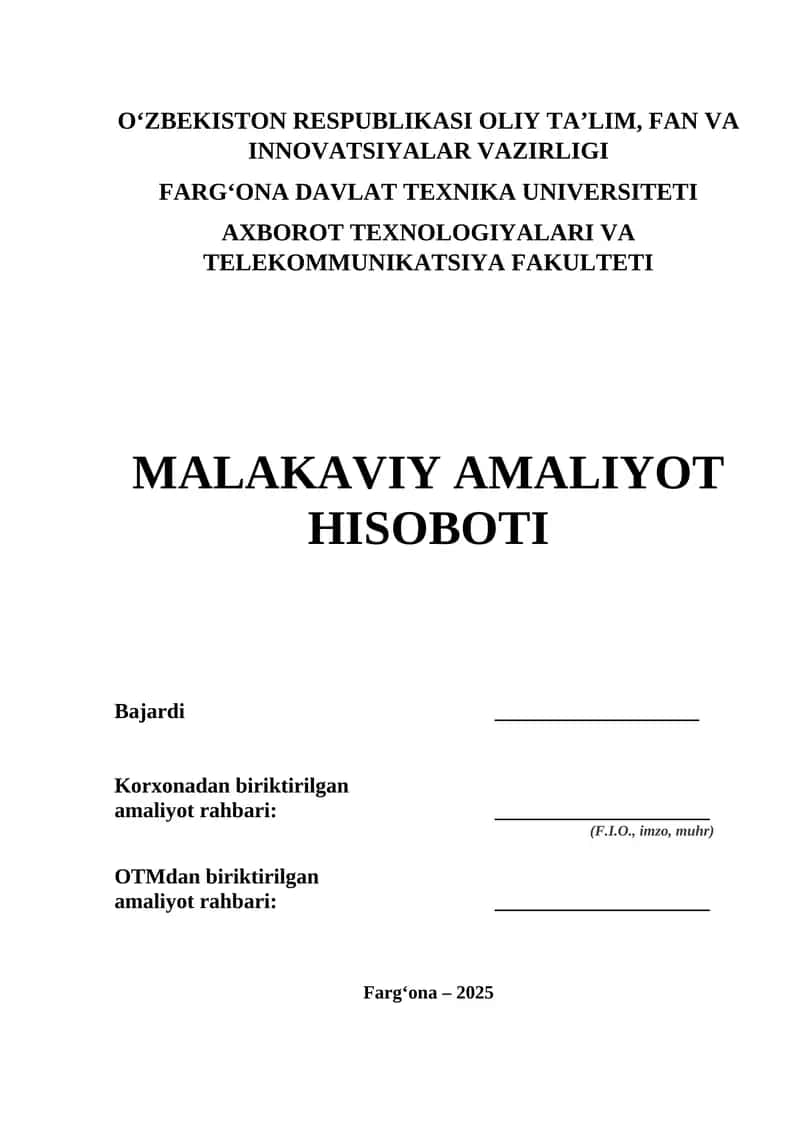 Amaliyot hisobot telekommunikatsiya 1