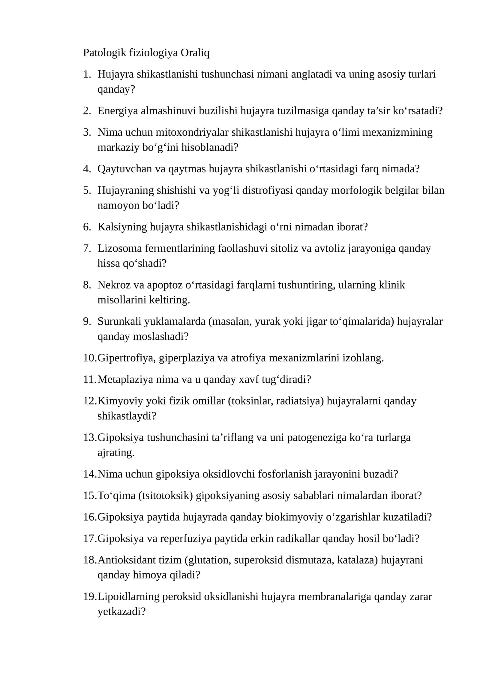 Patologik fiziologiya Oraliq 1