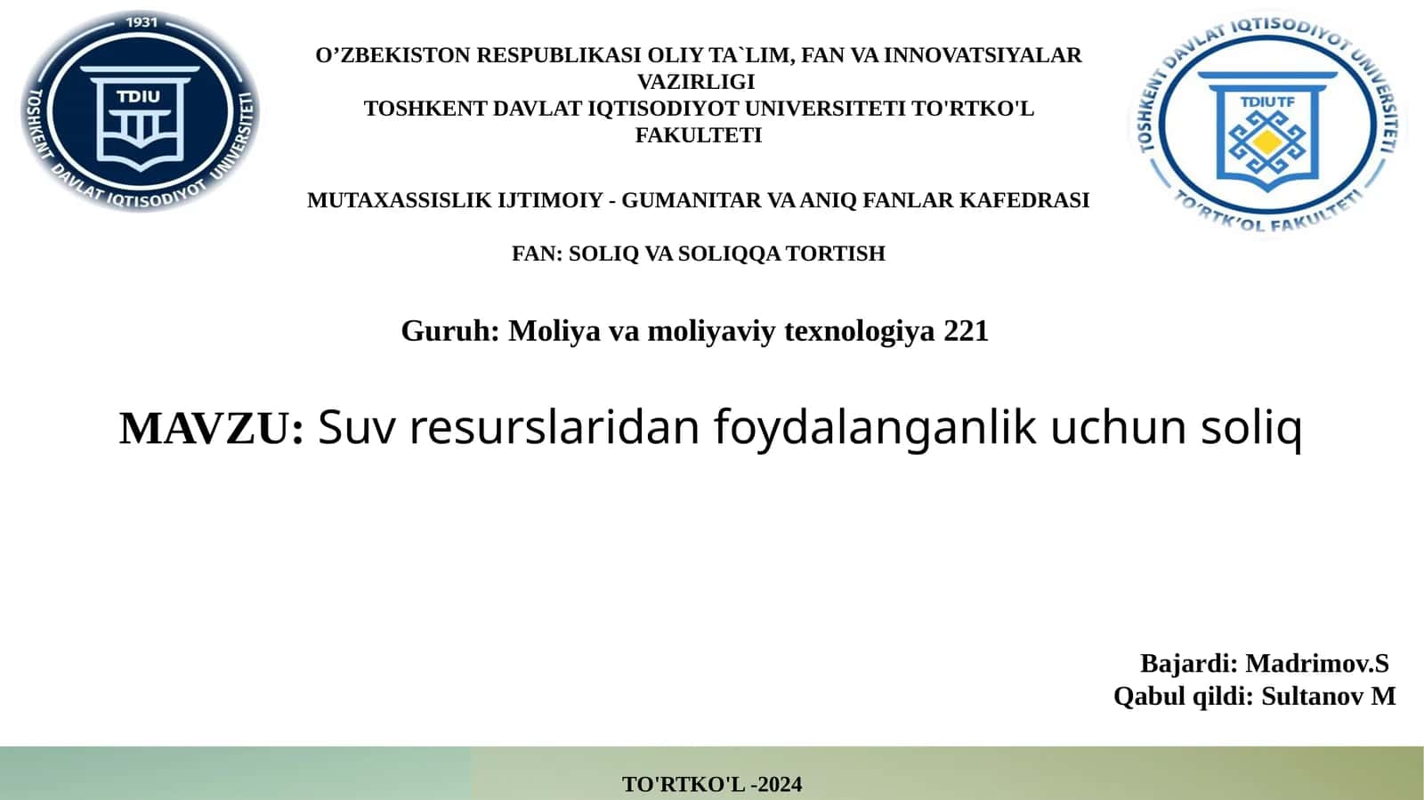 Suvresurslaridan foydalanganlik uchun soliq 1