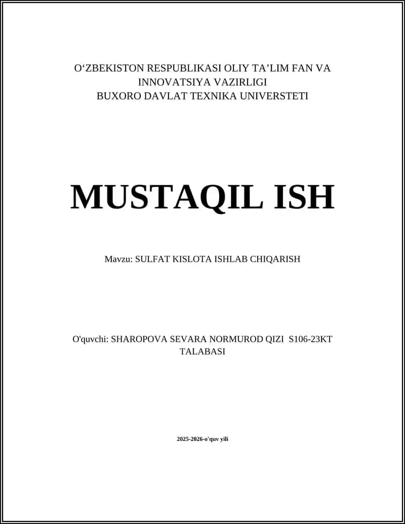 SULFAT KISLOTA ISHLAB CHIQARISH 1