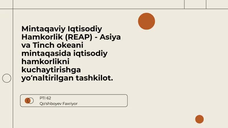 Mintaqaviy Iqtisodiy Hamkorlik (REAP) 1