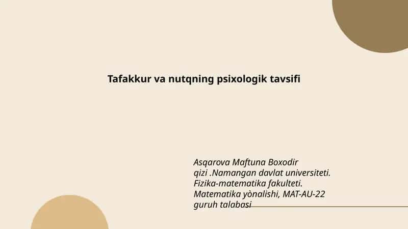 Tafakkur va nutqning psixologik tavsifi 1