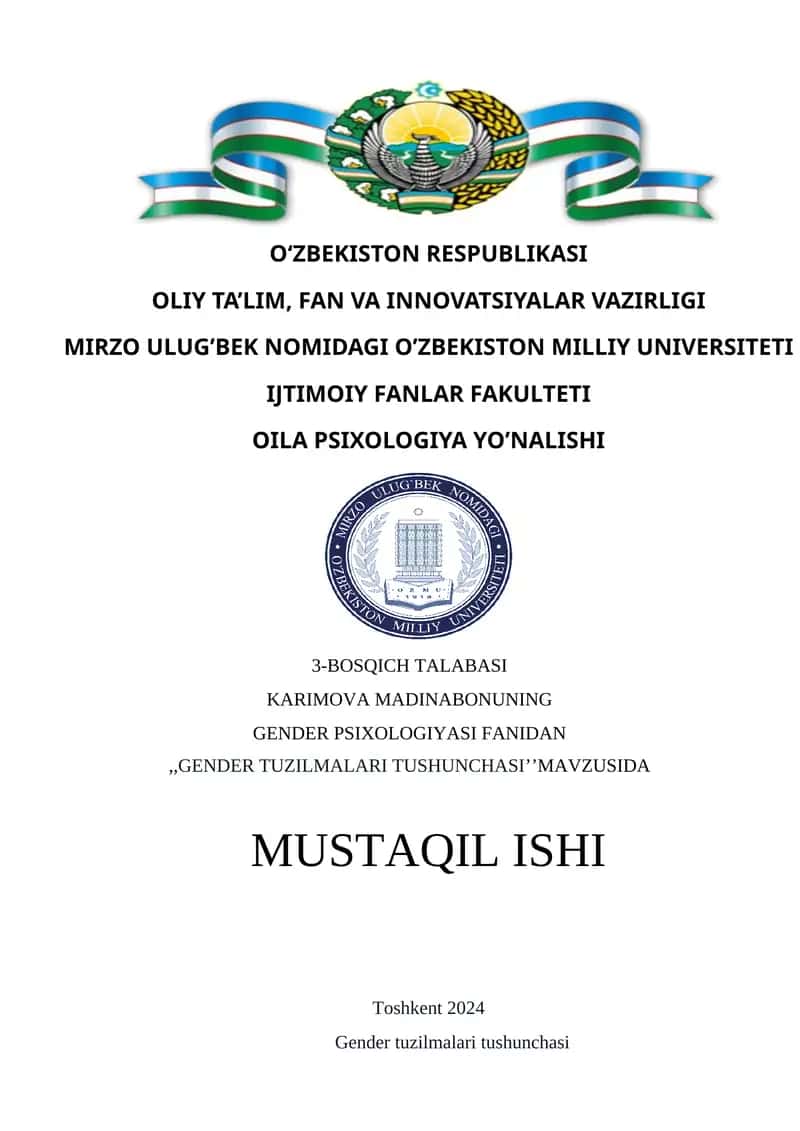 Gender Psixologiyasi Fanidagi Gender Tuzilmalari Tushunchasi 1