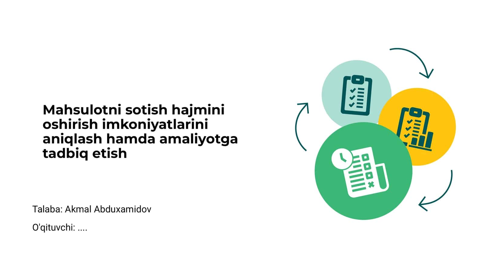 Mahsulotni sotish hajmini oshirish imkoniyatlarini aniqlash hamda amaliyotga tadbiq etish 1