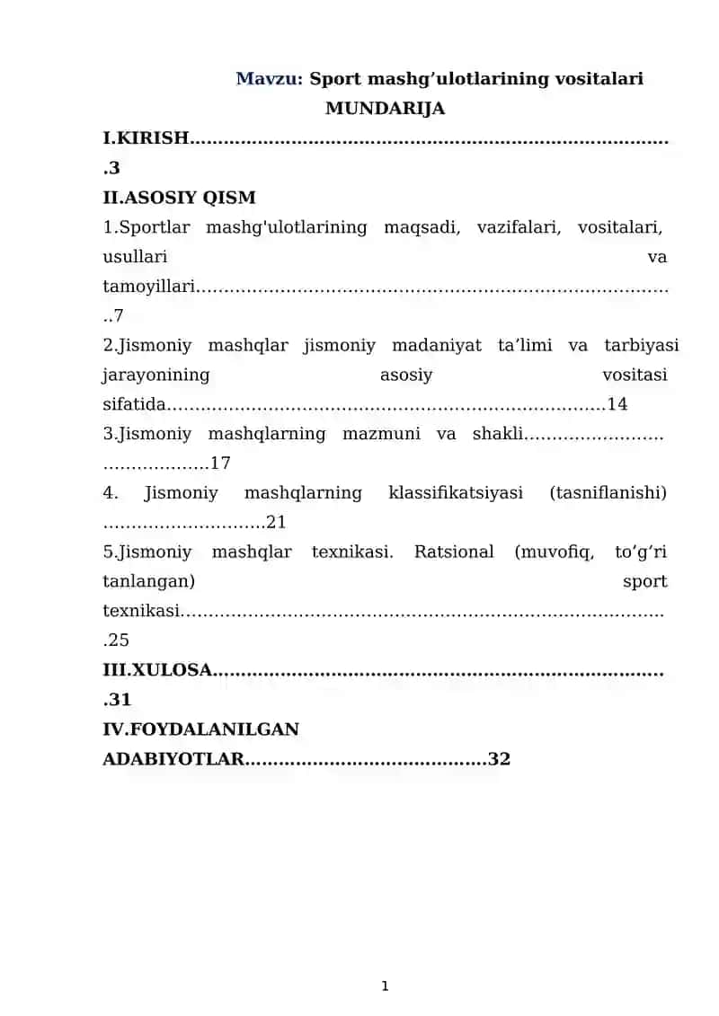 Sport mashg’ulotlarining vositalari