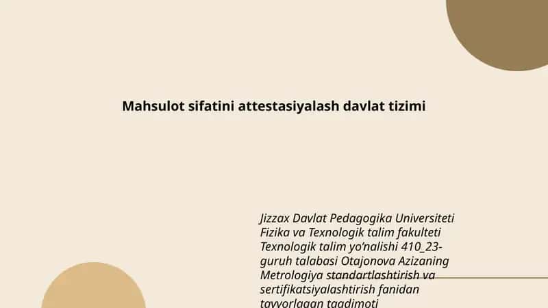 Metrologiya standartlashtirish va sertifikatsiyalashtirish fanidan tayyorlagan taqdimoti 1
