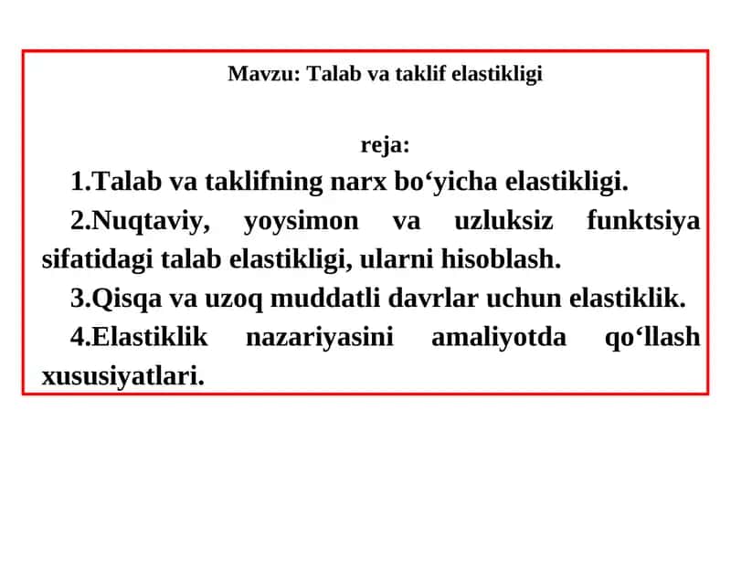 Talab va taklif elastikligi 1