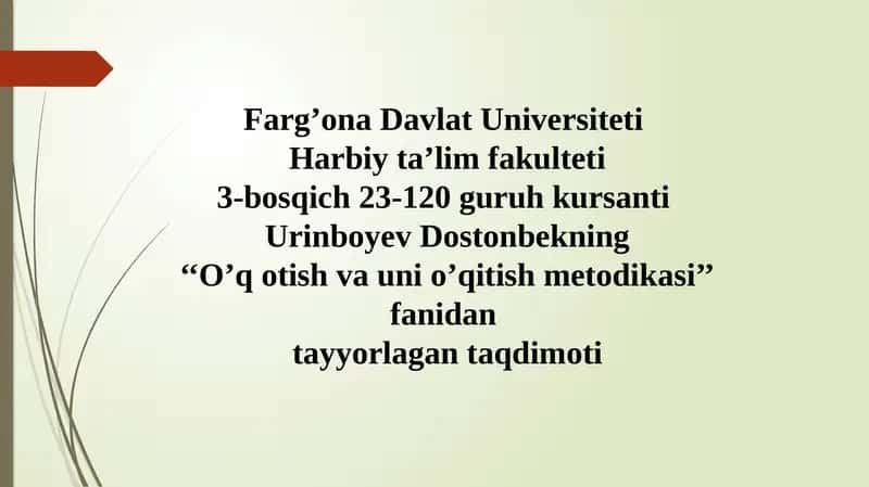 O'q otish va uni o'qitish metodikasi 1