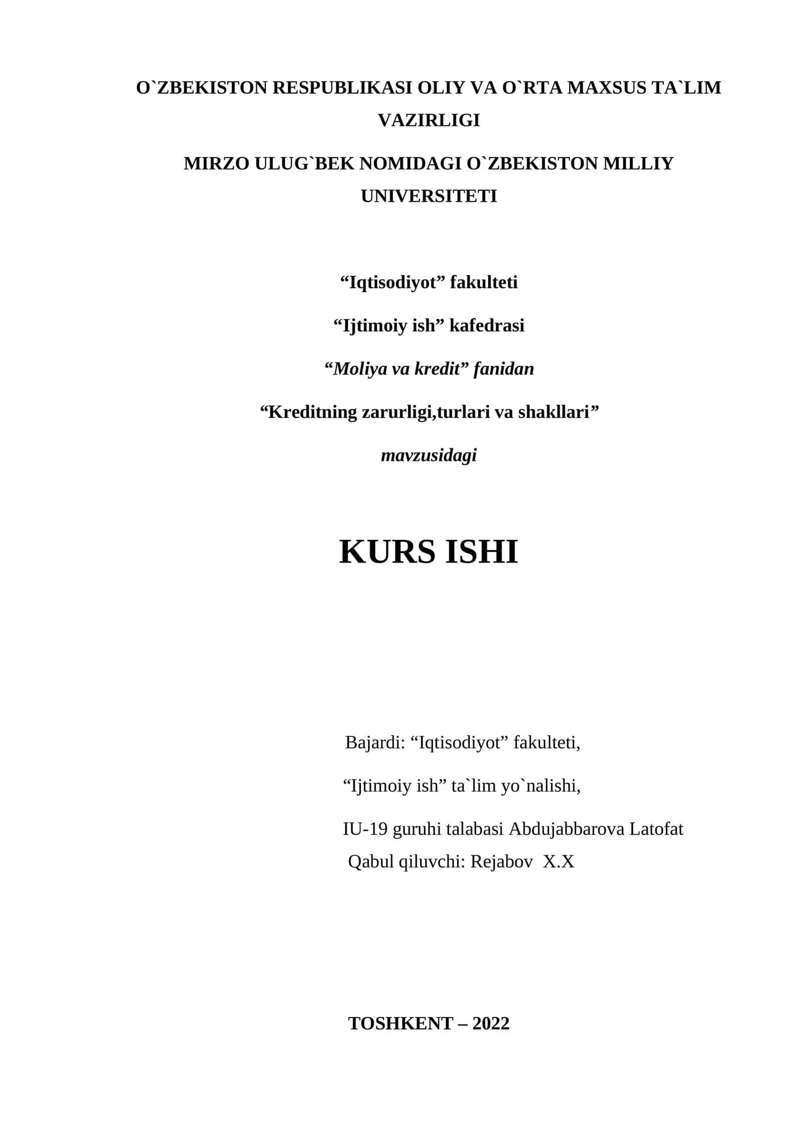 Kreditning zarurligi,turlari va shakllari 1