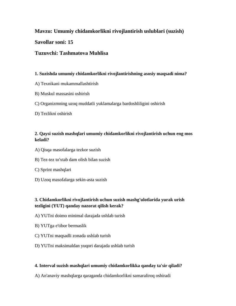 Umumiy chidamkorlikni rivojlantirish uslublari (suzish) 1