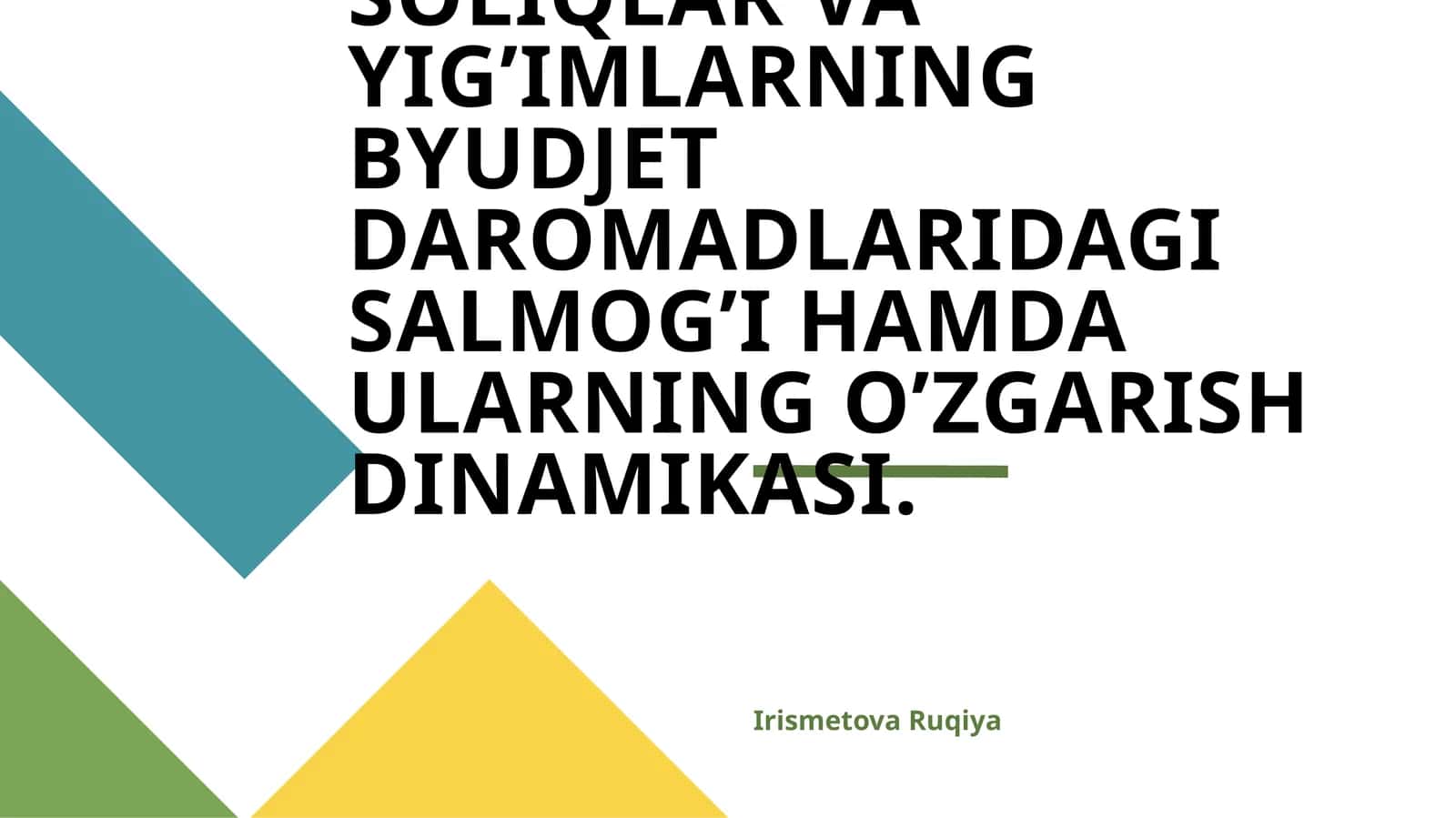 SOLIQLAR VA YIG’IMLARNING BYUDJET DAROMADLARIDAGI SALMOG’I HAMDA ULARNING O’ZGARISH DINAMIKASI 1