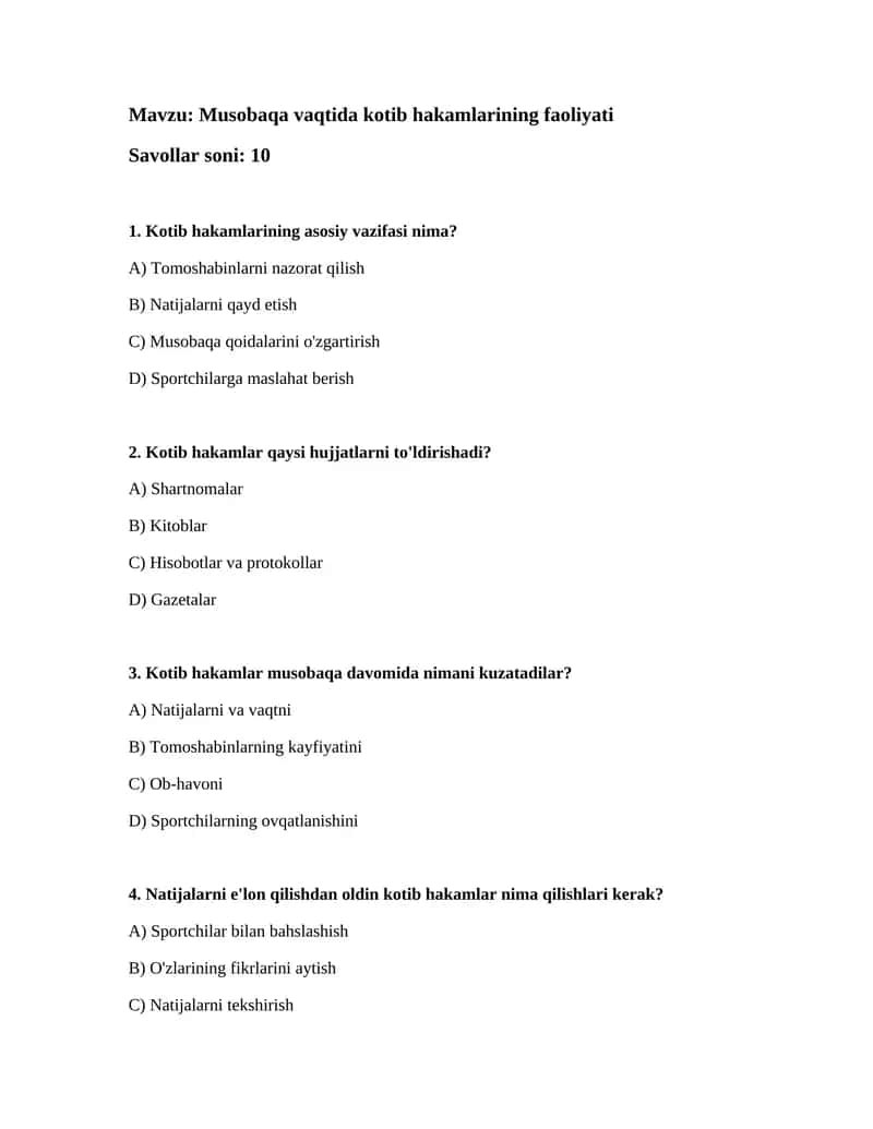 Musobaqa vaqtida kotib hakamlarining faoliyati 1