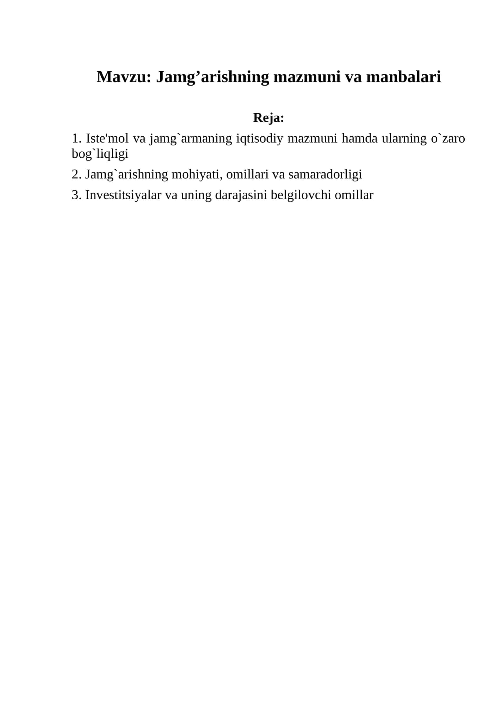 Jamg’arishning mazmuni va manbalari 1