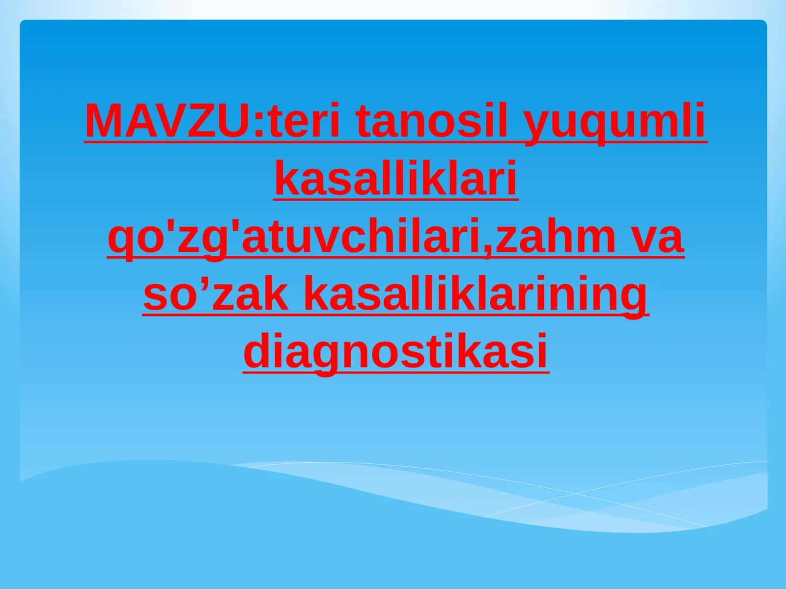 teri tanosil yuqumli kasalliklari qo'zg'atuvchilari,zahm va so’zak kasalliklarining diagnostikasi 1