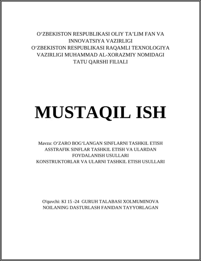 O'zaro bog'langan sinflarni tashkil etish 1