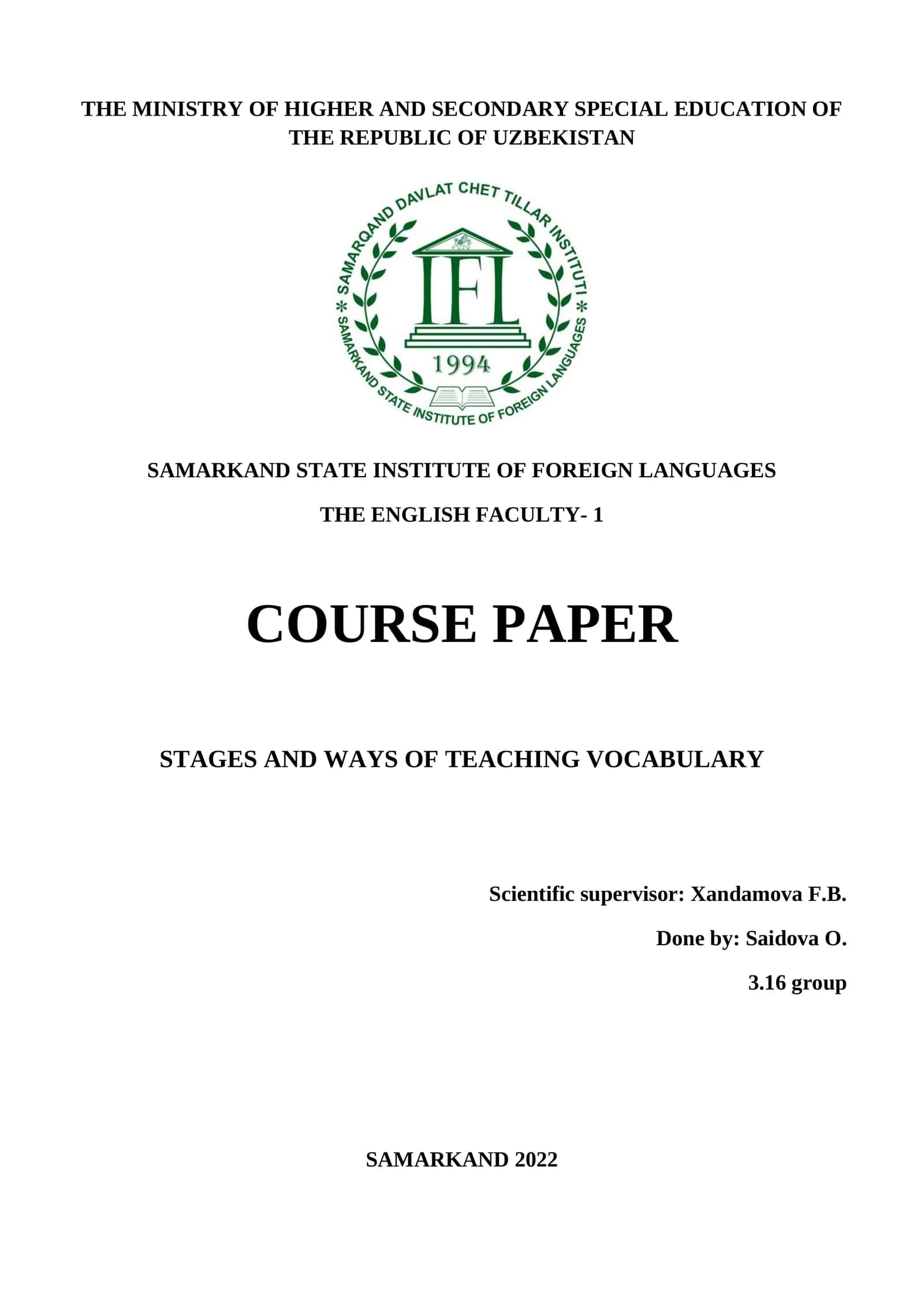 STAGES AND WAYS OF TEACHING VOCABULARY 1