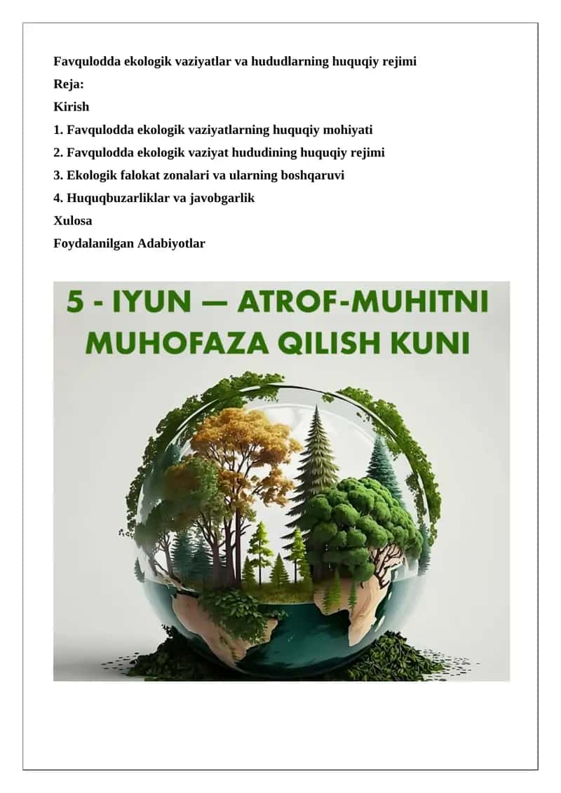 Favqulodda ekologik vaziyatlar va hududlarning huquqiy rejimi 1