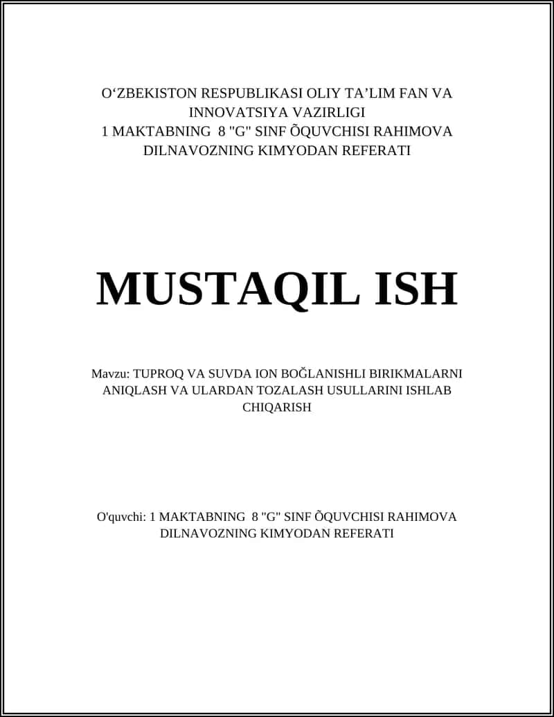 Tuproq va suvdagi ion bog'lanishli birikmalarni namuna olish va saqlash protokollari 1