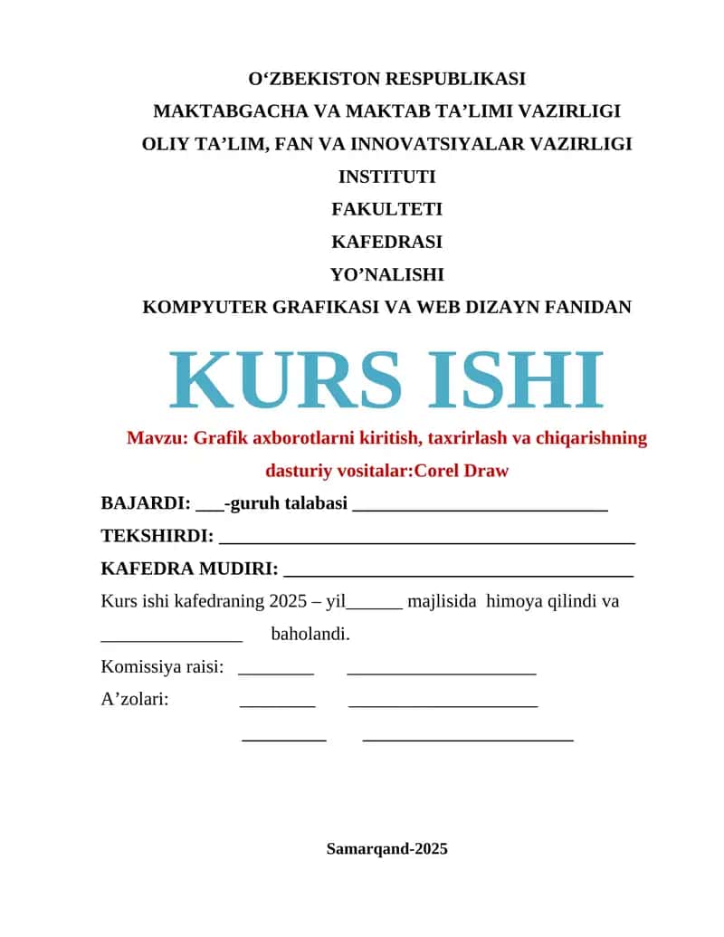 Grafik axborotlarni kiritish, taxrirlash va chiqarishning dasturiy vositalar:Corel Draw 1