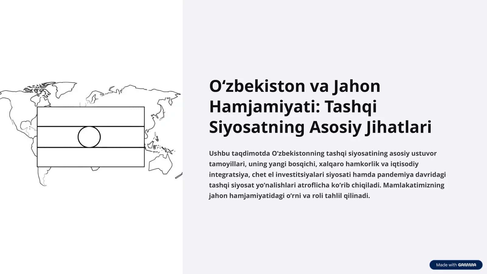O‘zbekiston va Jahon Hamjamiyati: Tashqi Siyosatning Asosiy Jihatlari 1
