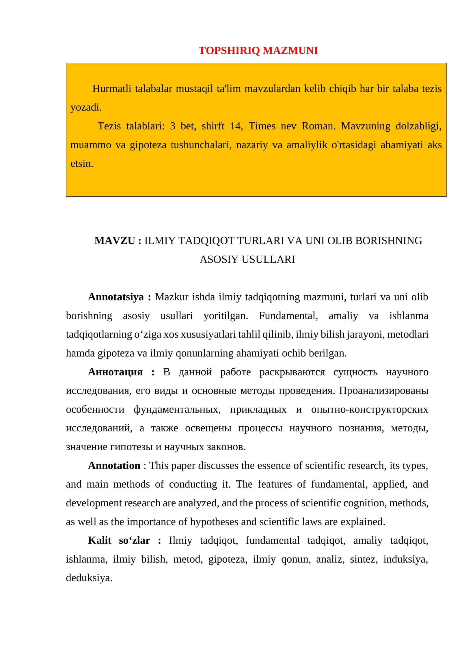 ILMIY TADQIQOT TURLARI VA UNI OLIB BORISHNING ASOSIY USULLARI 1