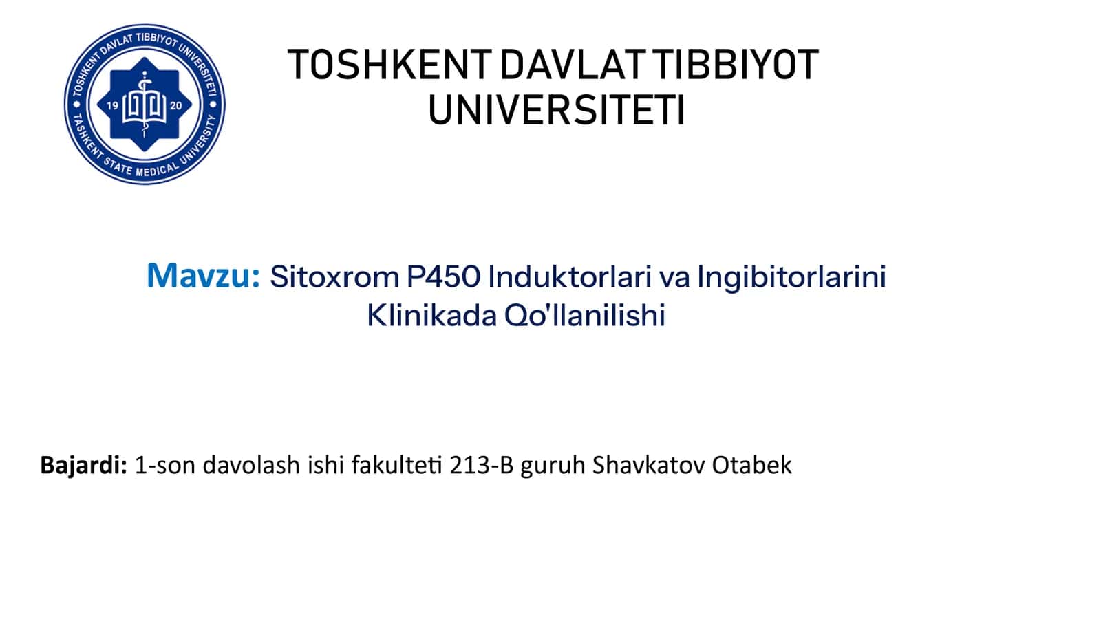 Sitoxrom P450 Induktorlariva IngibitorlariniKlinikadaQo'llanilishi 1