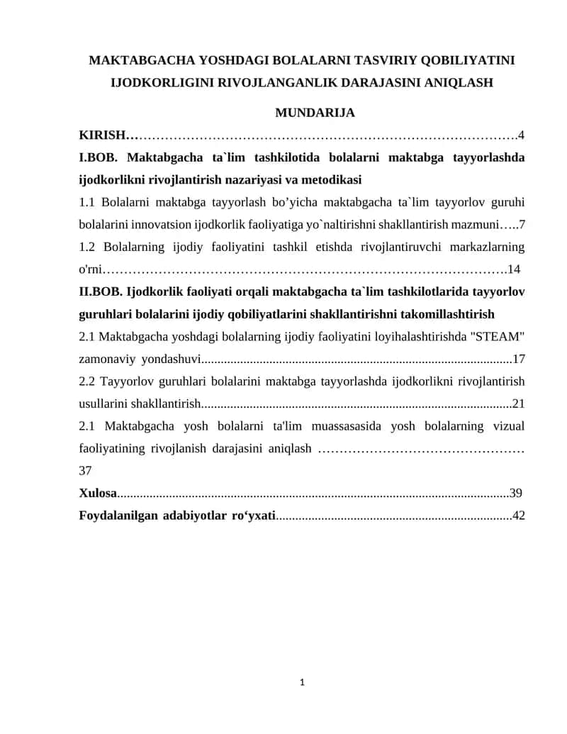 Maktabgacha yoshdagi bolalarni tasviriys qobiliyatini ijodkorligini rivojlanganlik darajasini aniqlash 1