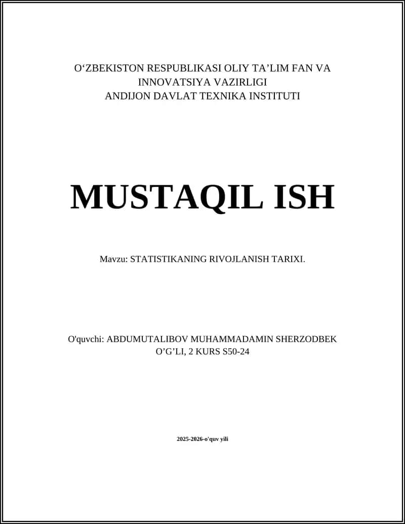 STATISTIKANING RIVOJLANISH TARIXI 1