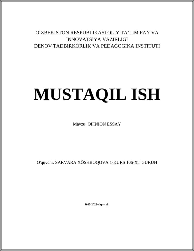 OPINION ESSAY 1