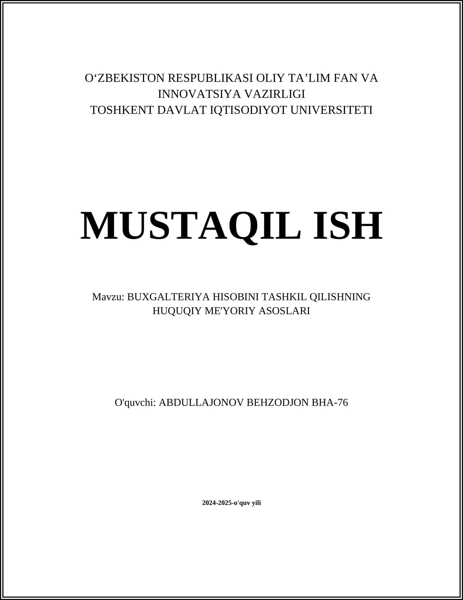 BUXGALTERIYA HISOBINI TASHKIL QILISHNING HUQUQIY ME'YORIY ASOSLARI 1