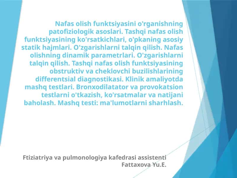 Nafas olish funktsiyasini o'rganishning patofiziologik asoslari 1
