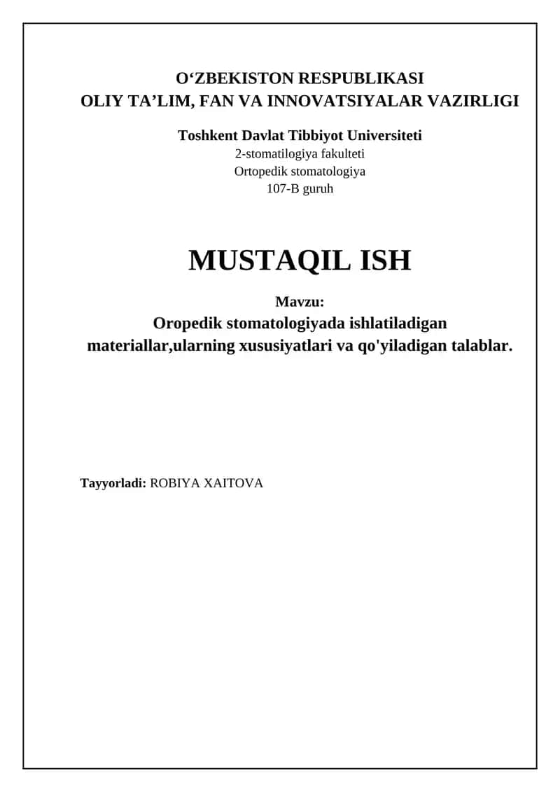 Oropedik stomatologiyada ishlatiladigan materiallar 1
