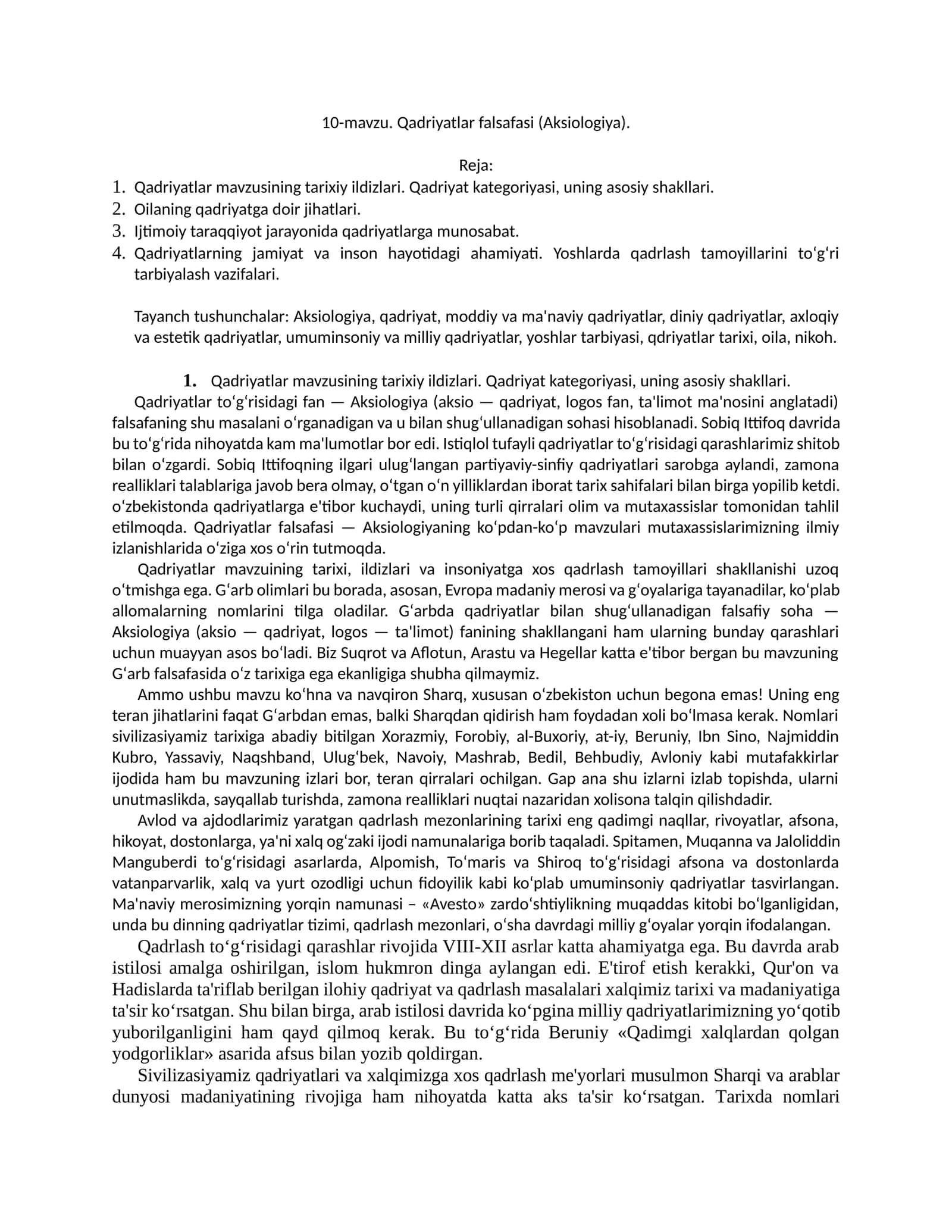 10-mavzu. Qadriyatlar falsafasi (Aksiologiya) 1