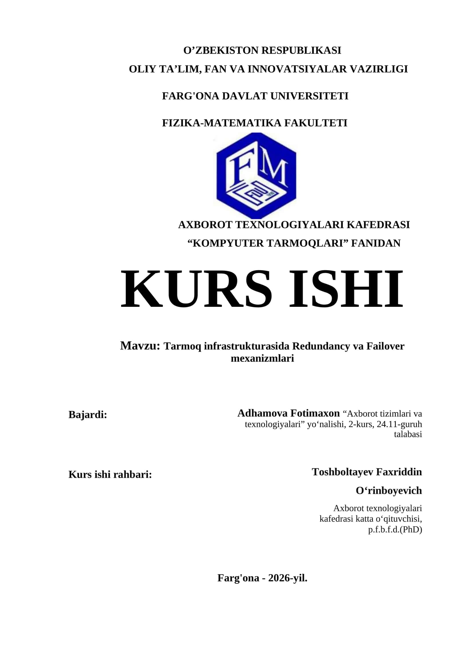 Tarmoq infrastrukturasida Redundancy va Failover mexanizmlari 1