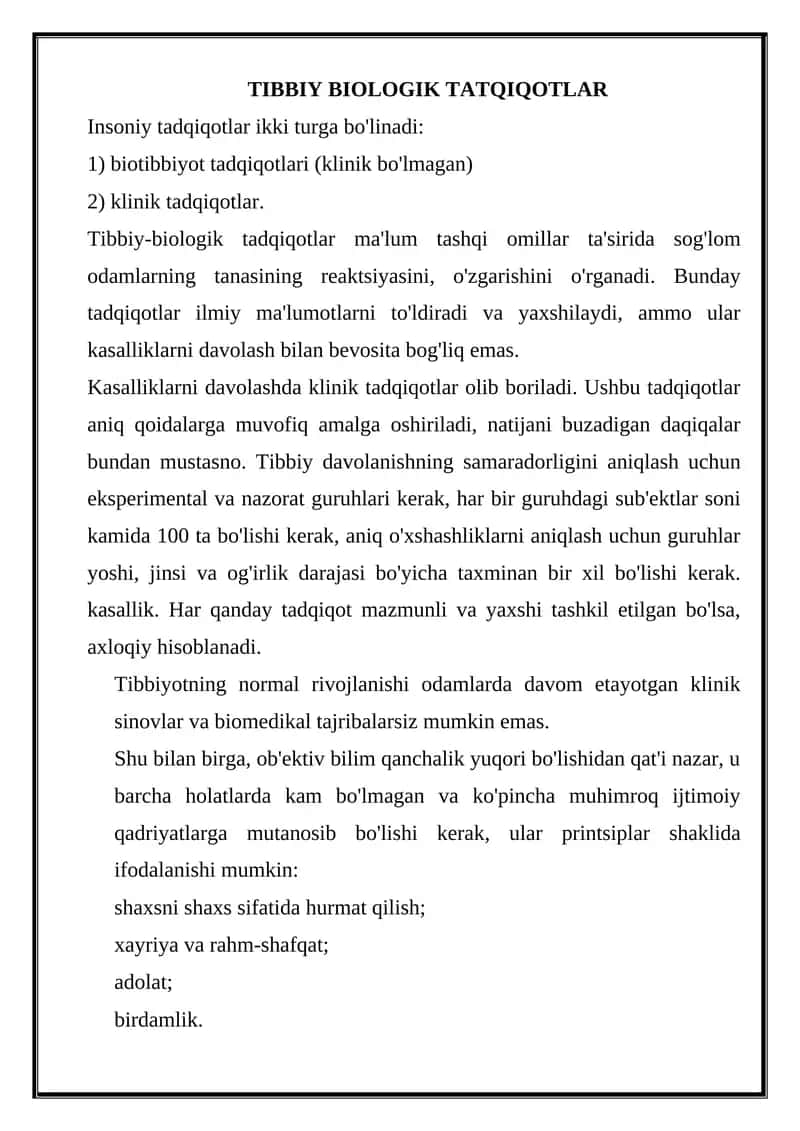 Tibbiy Biologik Tatqiqotlar 1