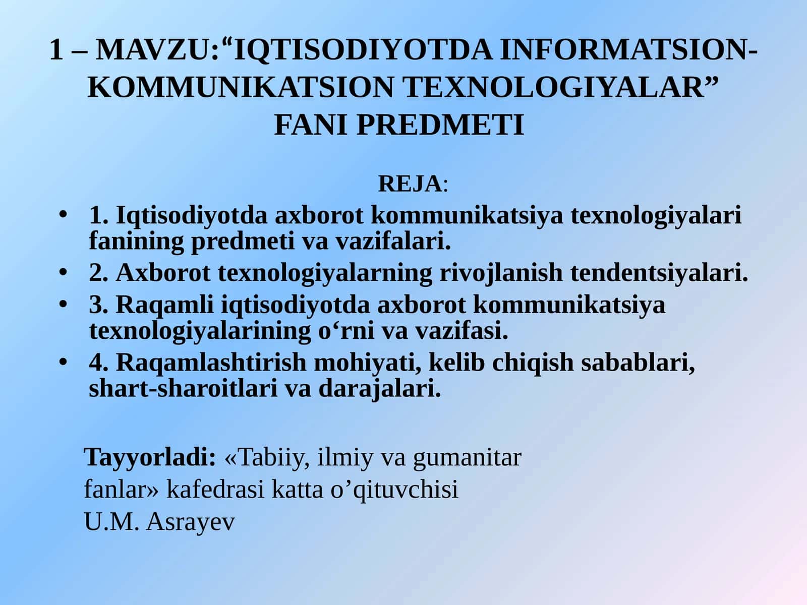 "Iqtisodiyotda informatsiya-kommunikatsiya texnologiyalari" 1