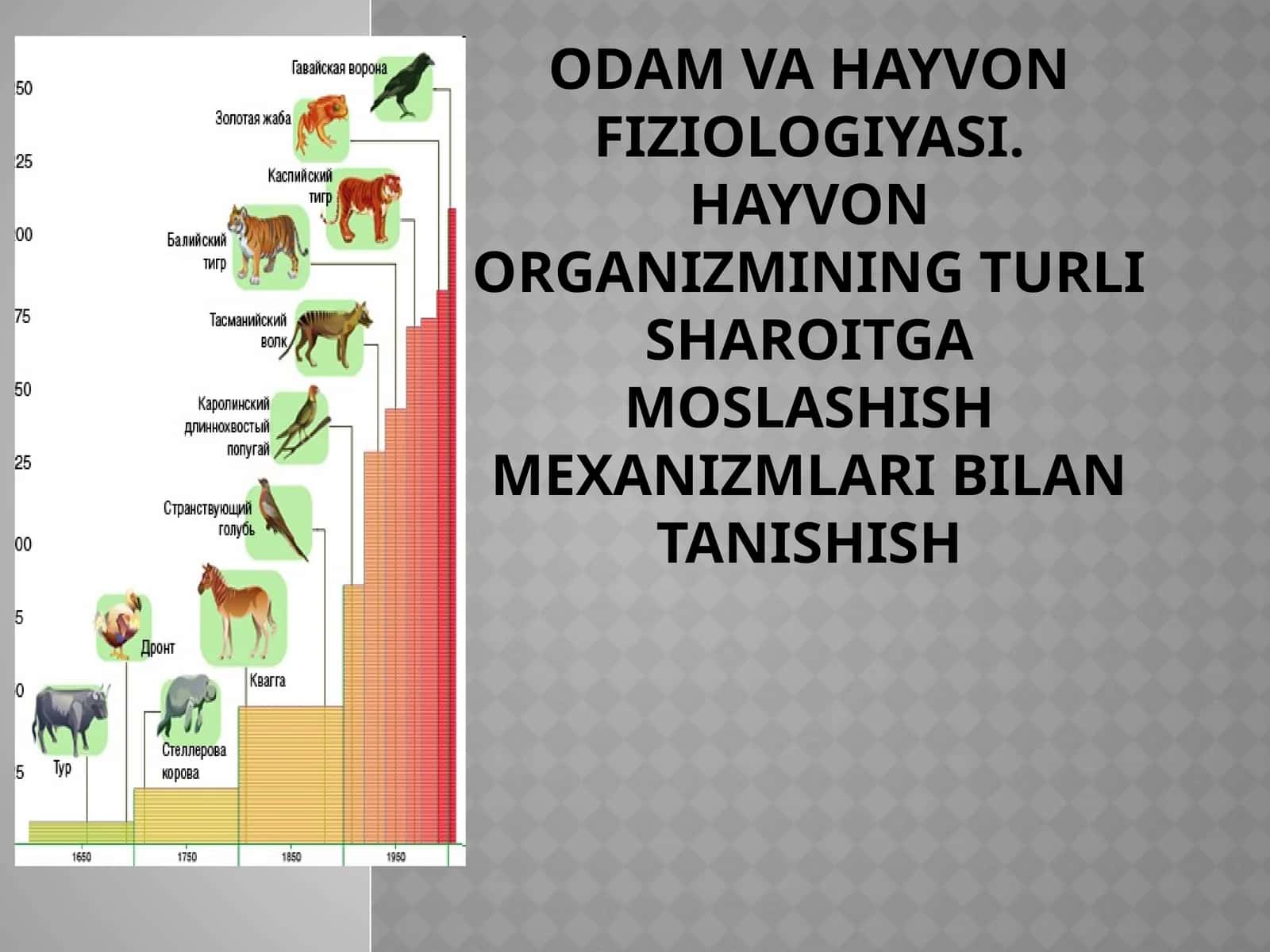 odam va hayvon fiziologiyasi.hayvon organizmining turli sharoitga moslashish mexanizmlari bilan tanishish 1