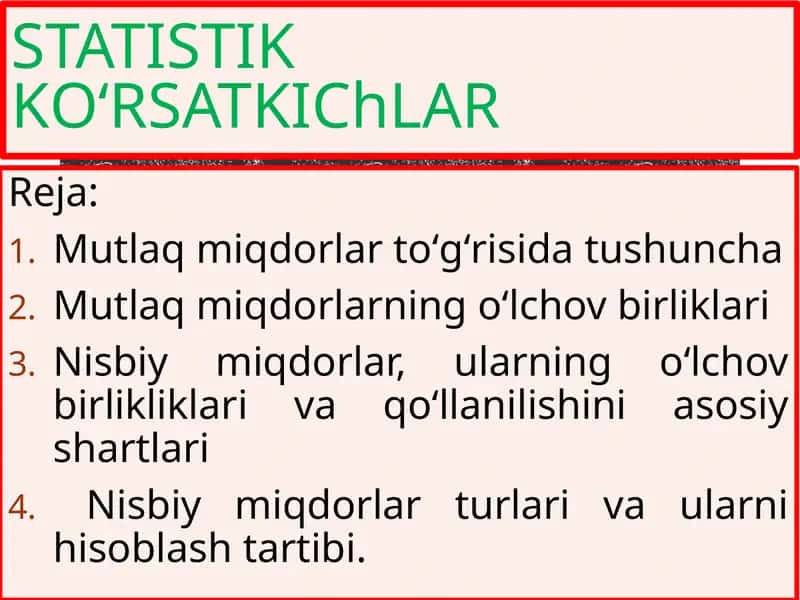 STATISTIK KOʻRSATKIChLAR 1
