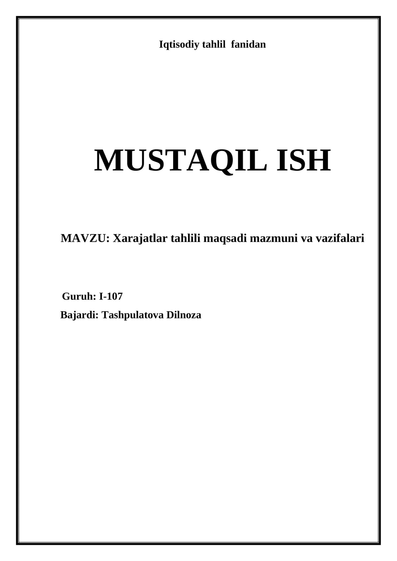 Xarajatlar tahlili maqsadi mazmuni va vazifalari 1