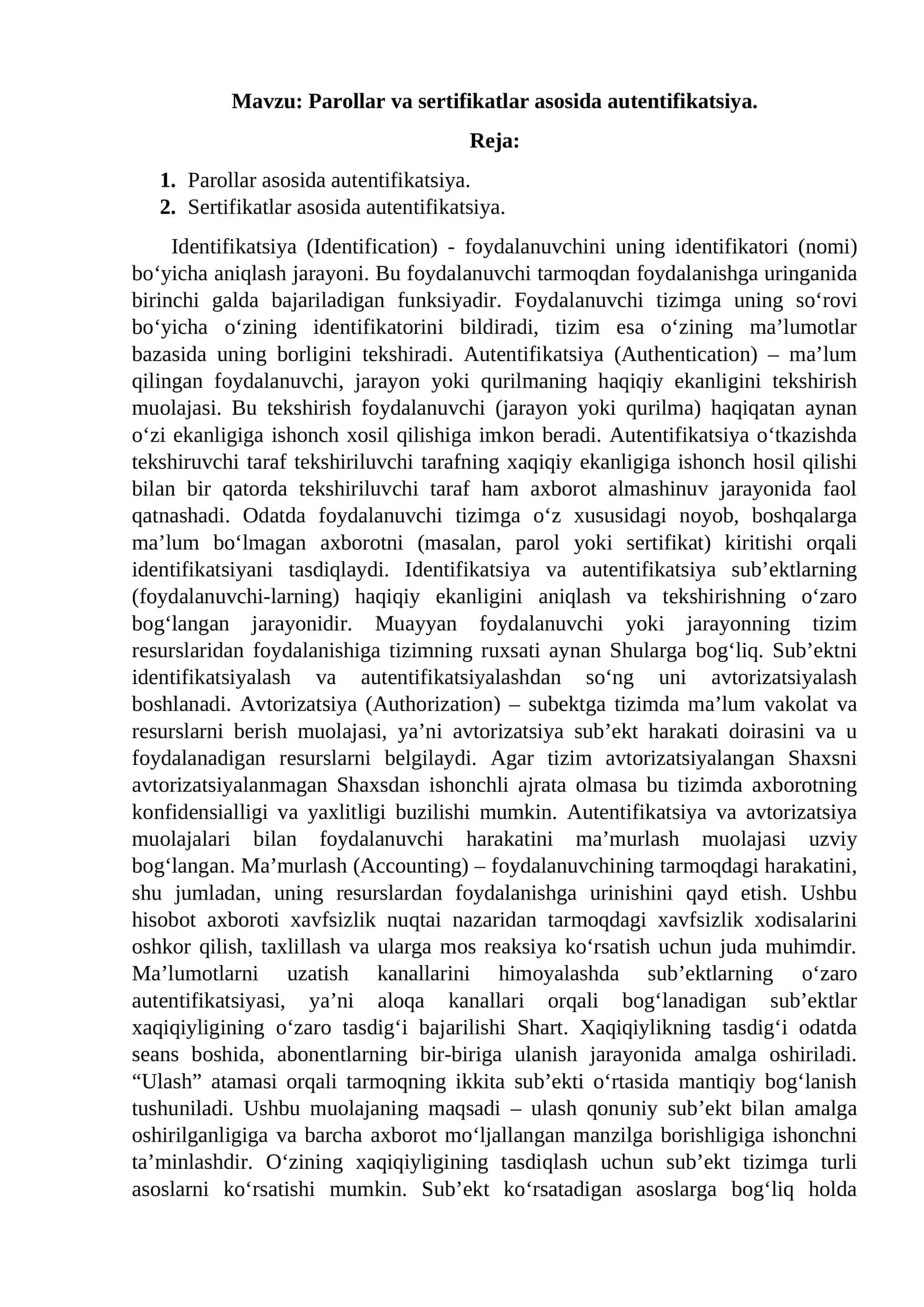 Parollar va sertifikatlar asosida autentifikatsiya 1