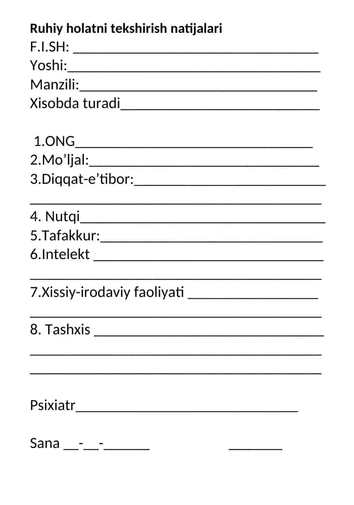 Ruhiy holatni tekshirish natijalari 1