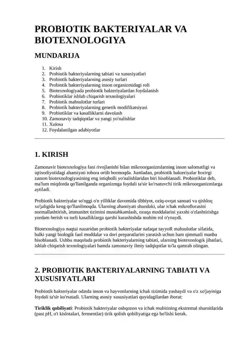Probiotik Bakteriyalar va Biotehnologiya