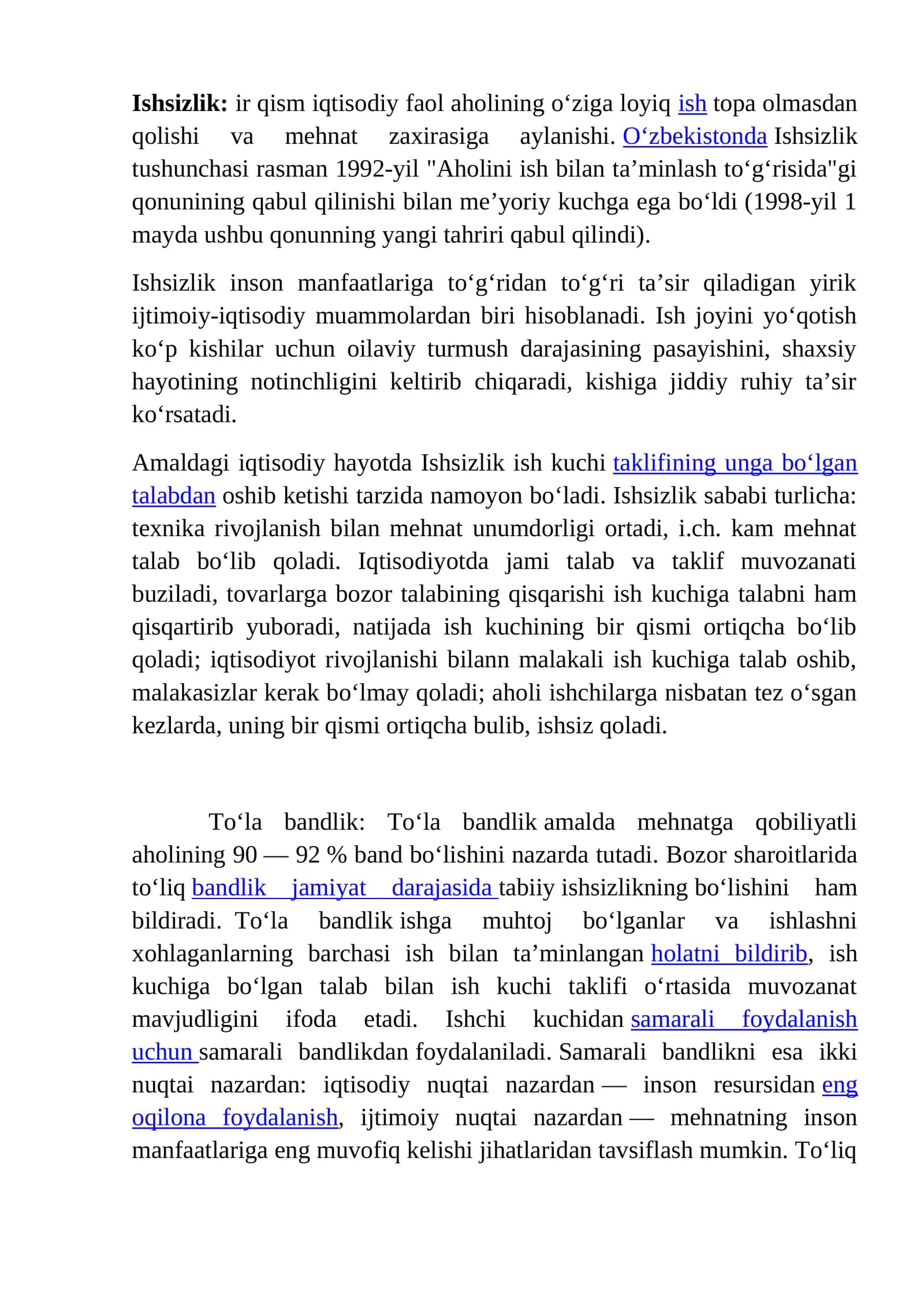 Ishsizlik: Iqtisodiy muammolari 1