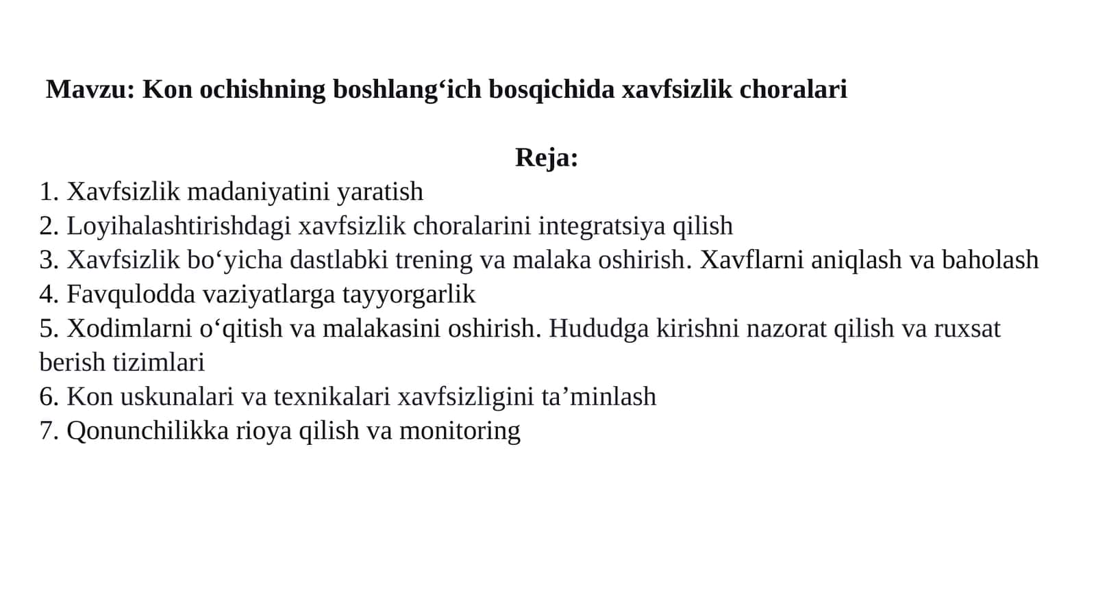 Kon ochishning boshlangʻich bosqichida xavfsizlik choralari 1