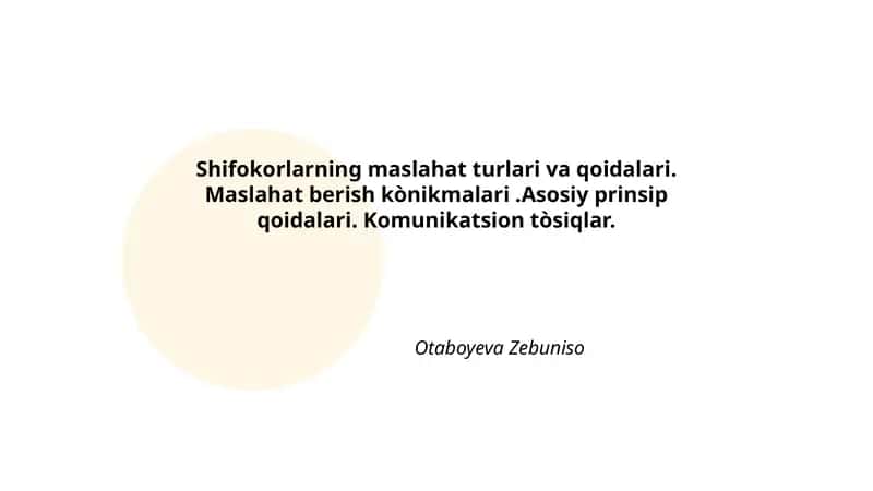 Shifokorlarning maslahat turlari va qoidalari 1