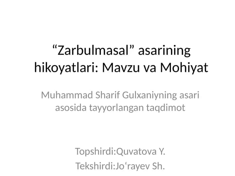 Zarbulmasal asarining hikoyatlari: Mavzu va Mohiyat 1